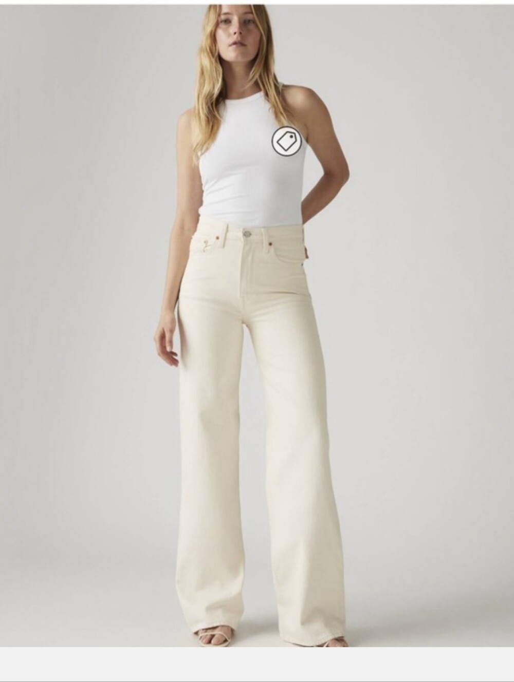 Levi's Cream High-Rise Wide-Leg Jeans